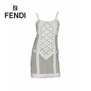 Fendi Beige and White Embroidered Mini Dress